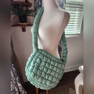 Quilted Puff Shoulder Bag in Mint Green